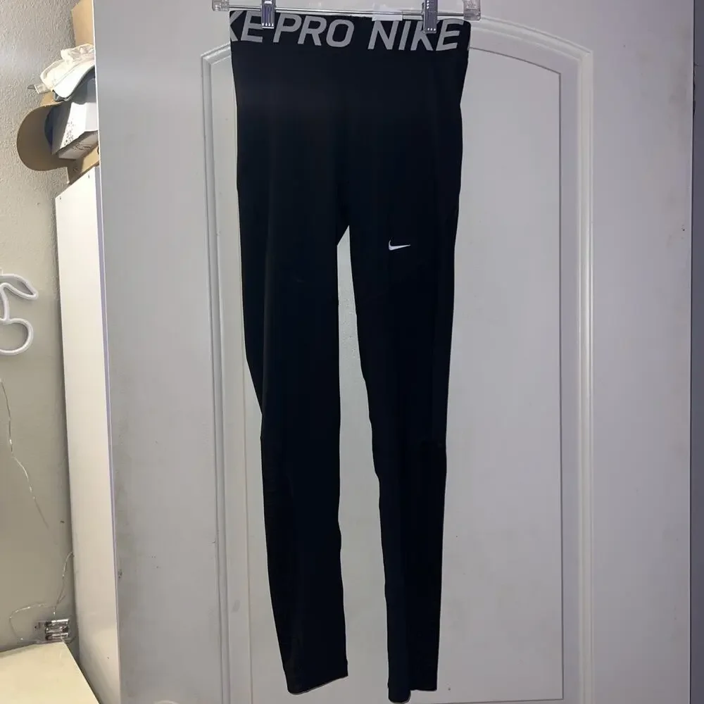 New Nike Pro Leggings Black Dri-FIT Mid-Rise Mesh-Paneled Training Gym MEDIUM